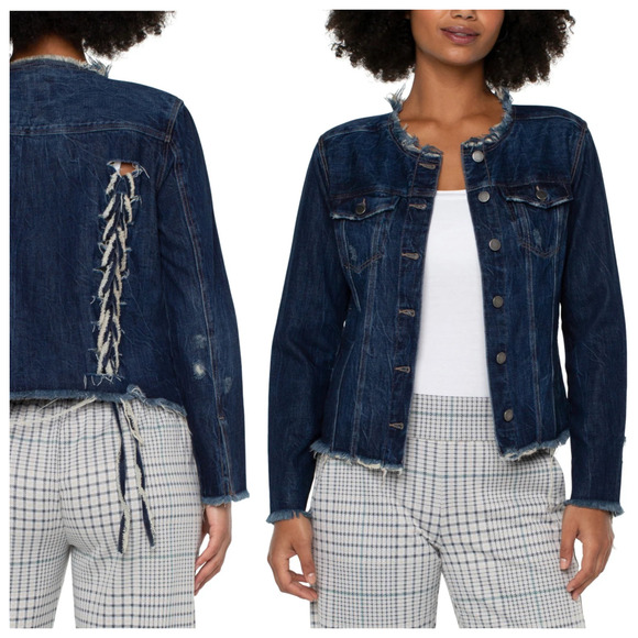 Liverpool Jackets & Blazers - Liverpool Lace Up Jacket Distressed Button Front LS Denim Women's Size Medium
